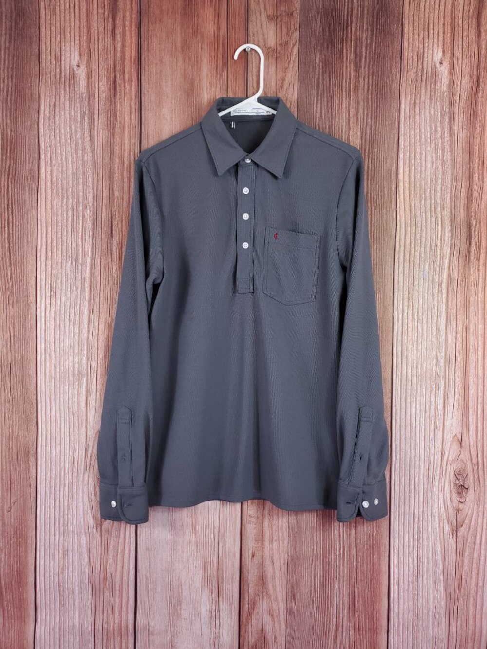 Criquet Players Shirt Slim Fit Mens Small Long Sleeve Polo Golf Gray Cotton